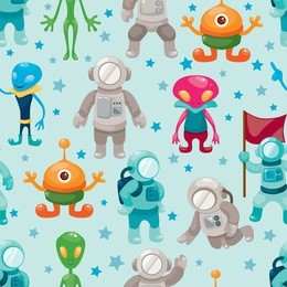 spaceman and ufo seamless pattern