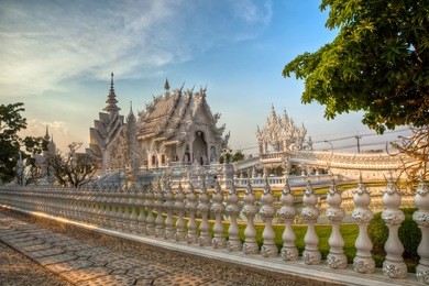 wat rong khun a contemporary unconventional buddhist and hindu temple in chiang rai, thailand. construction began in 1997