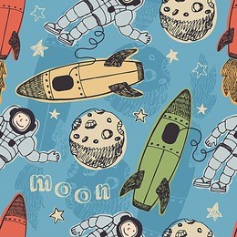 rockets and astronauts in space pattern