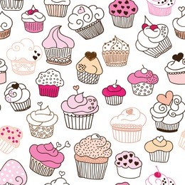 seamless sweet cupcake party background pattern in vector