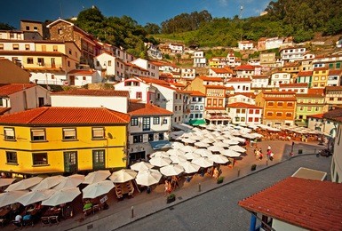 nice and colorful houses in the old town at summer