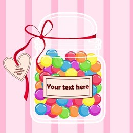 candy jar on a pink background with heart shaped label.