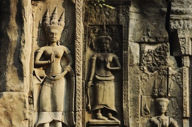 chau say tevoda devas bas relief figures (angkor, cambodia)