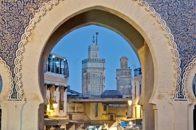 bab bou jeloud gate (the blue gate) located at fez, morocco