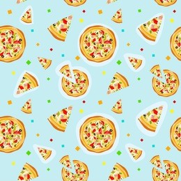 seamless colorful cartoon pizza texture with confetti
