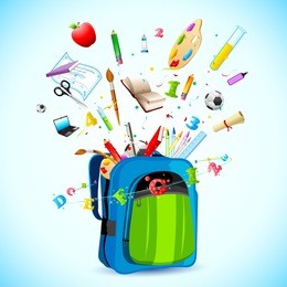 illustration of school object popping out from school bag