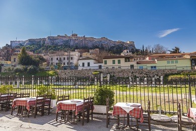 view of acropolis from plaka,athens,greece