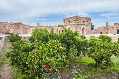 el badi palace gardens located at marrakech, morocco