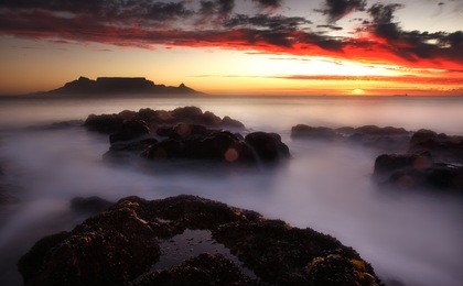 table mountain with clouds, cape town, south africa