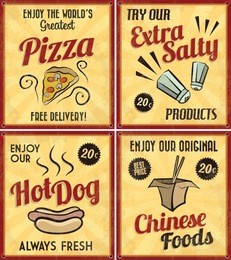 set of retro vintage tin signs with grunge effect