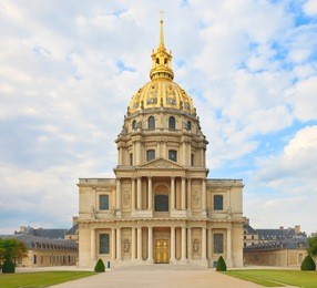 les invalides, paris, france, europe. this french landmark is famous for napoleon bonaparte burial place. in this image detail of chapel saint louis des invalides.