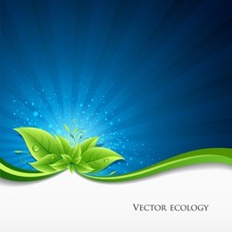 vector green leaves ecology on lighting blue background. illustration