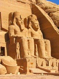 front view of temple of king ramses ii in abu simbel, egypt
