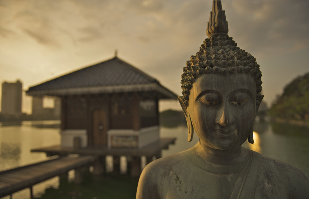 colombo, sri lanka - the seema malaka temple in colombo is situated on beira lake and is part of the gangaramaya buddhist temple complex