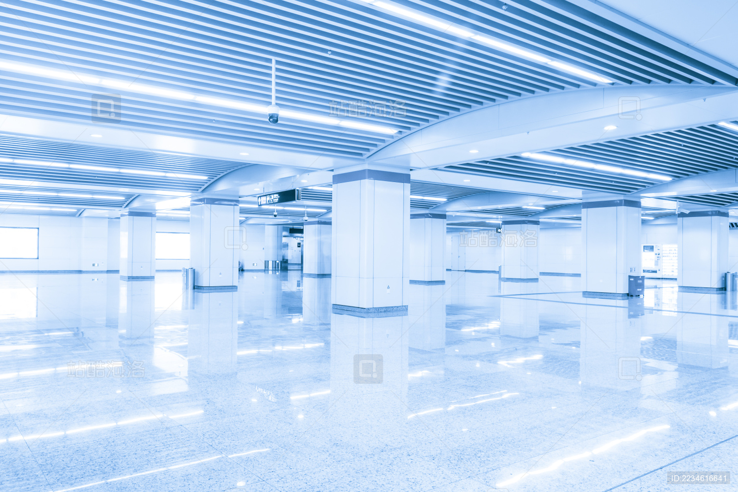 empty long corridor in the modern office building.