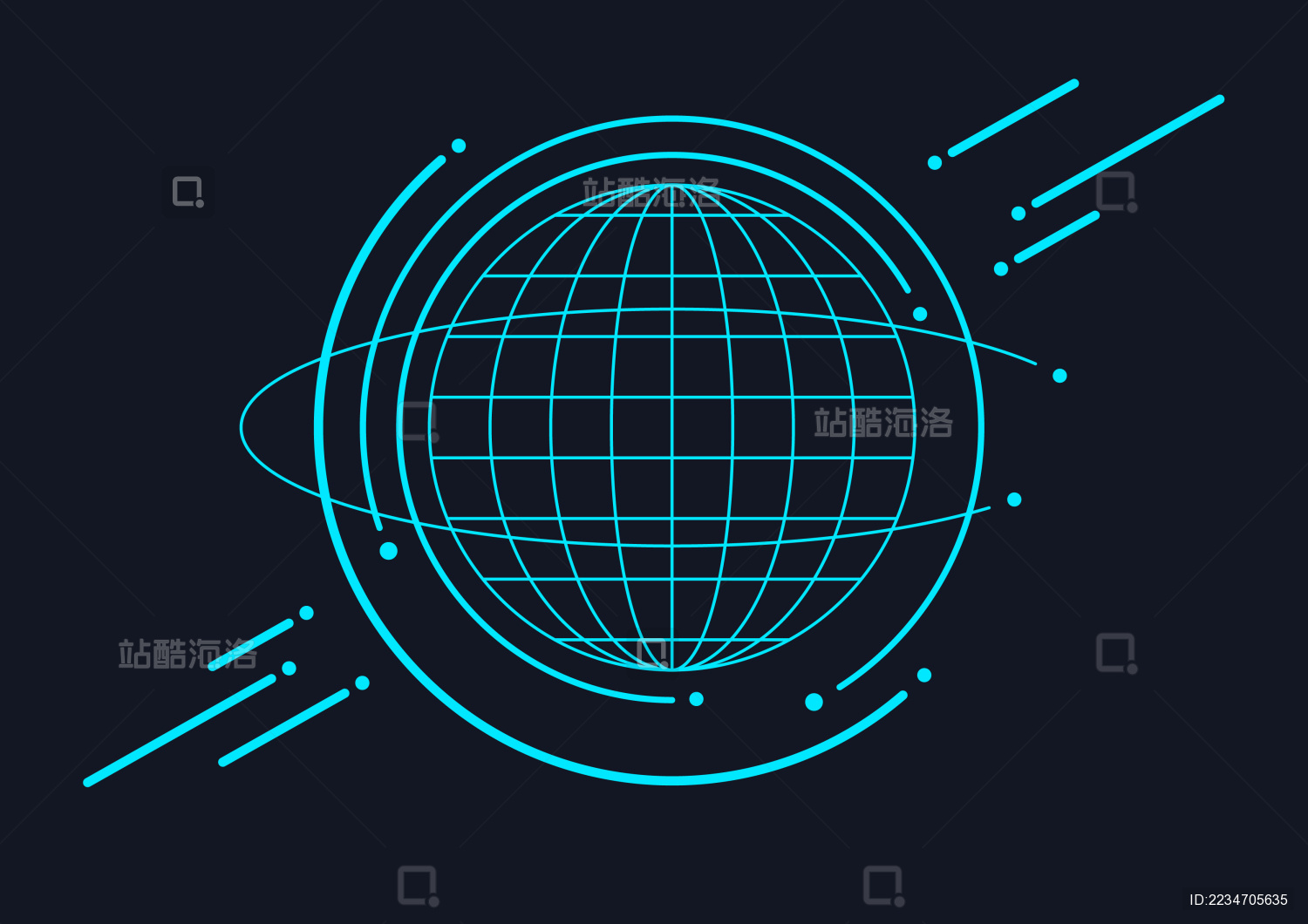 三维抽象矢量星球 寓意全球化、国际化 球形世界地图 点和线连接的矢量背景