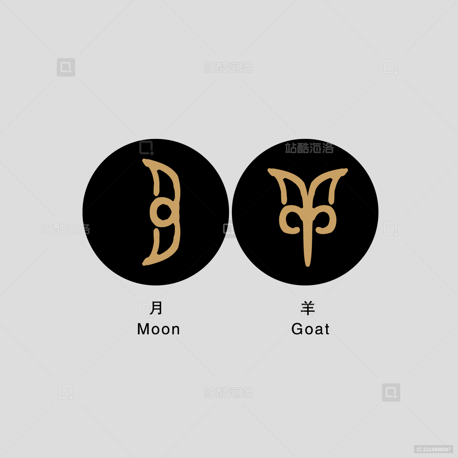 古典汉字图案 月 羊 矢量标志素材