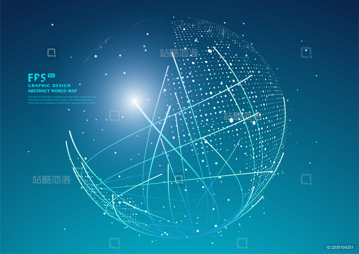 点线连接的科技矢量背景 三维抽象矢量星球 寓意全球化、国际化 球形世界地图