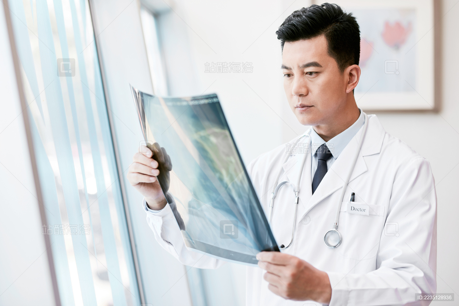 医生在看x光片确认病情