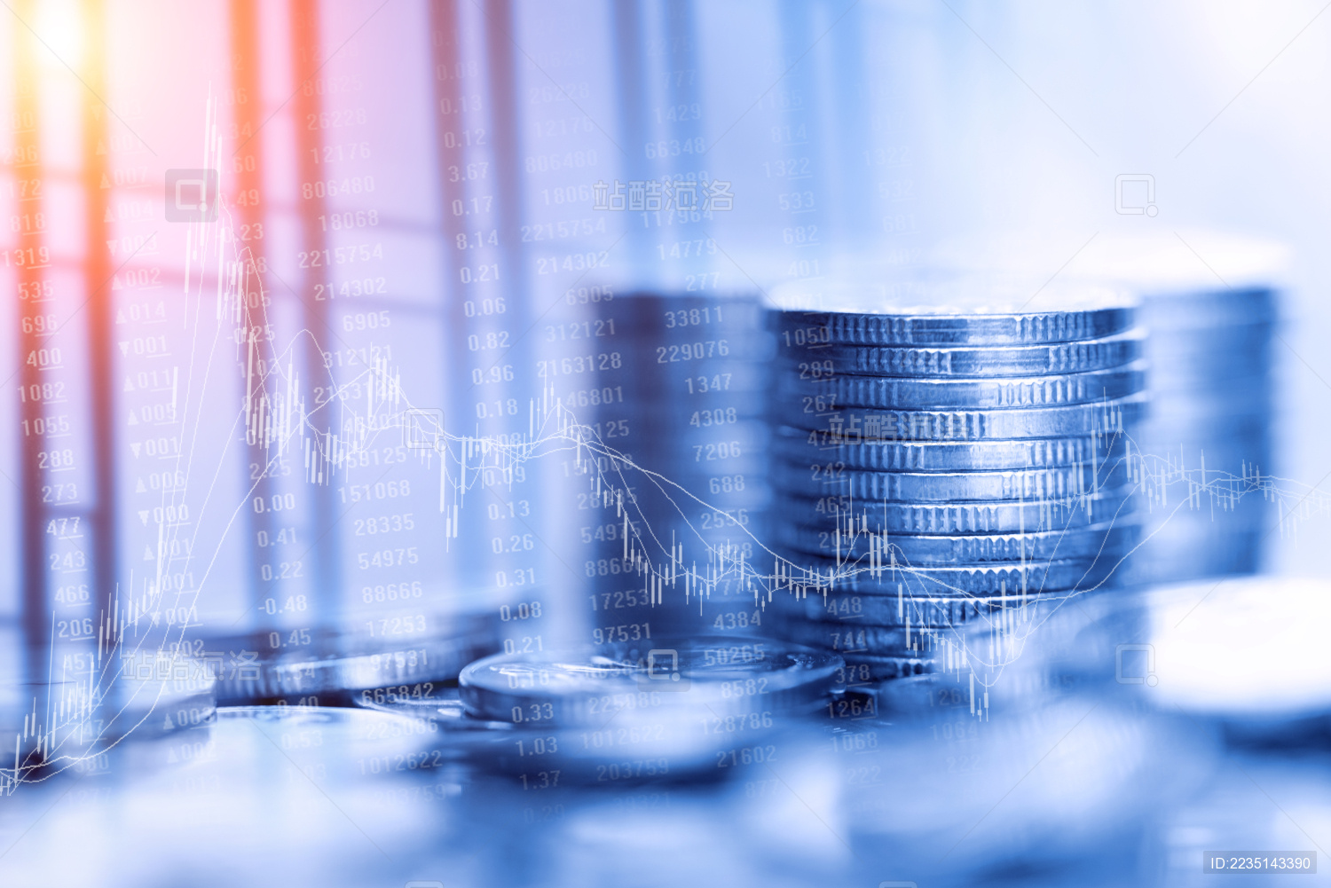 股票市场交换和金融数据。财务图表和股票市场交易。证券交易所或市场分析教育。虚化的金融中心背景