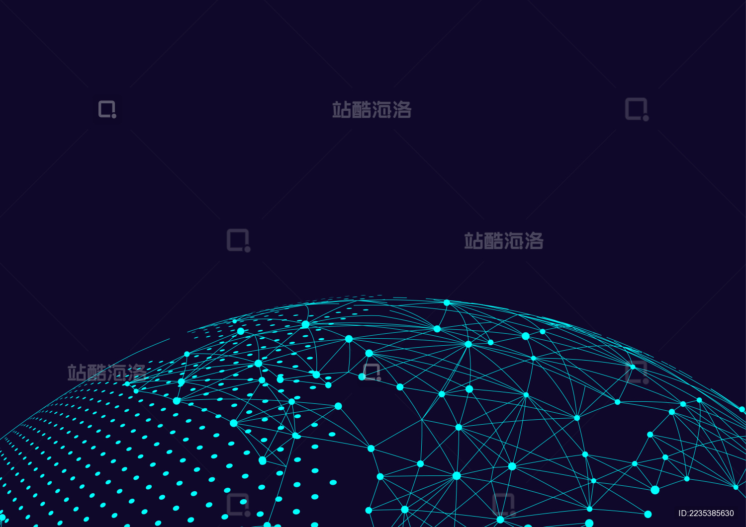 点和线连接组成的抽象地球 代表互联网、高科技 全球化、国际化 大数据科技背景图