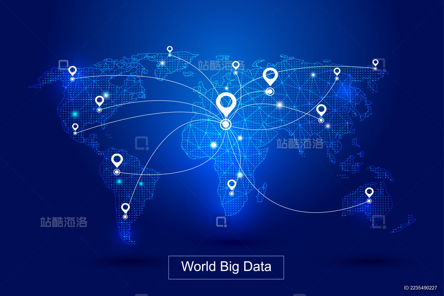 点线构成世界地图 GPS定位构成世界大数据科技矢量背景、寓意全球化、国际化 科学技术概念