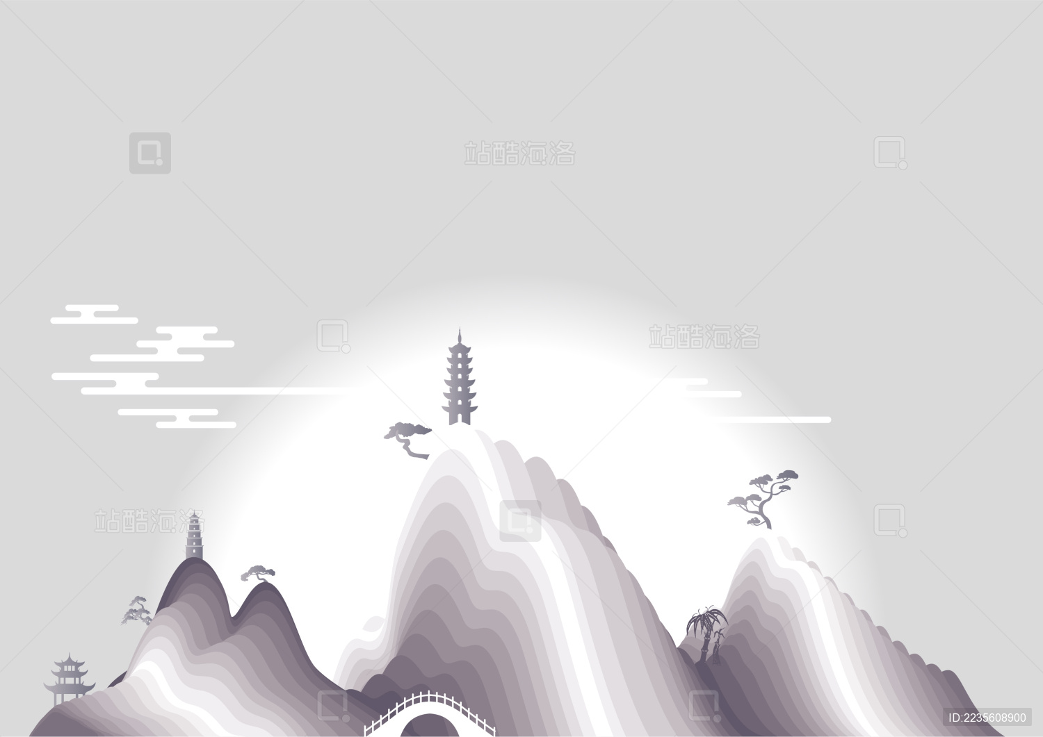 插画 山水 水墨