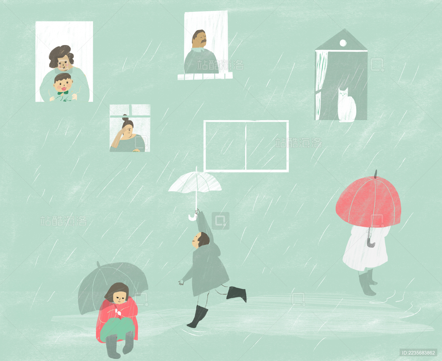 下雨 儿童  雨中嘻戏 