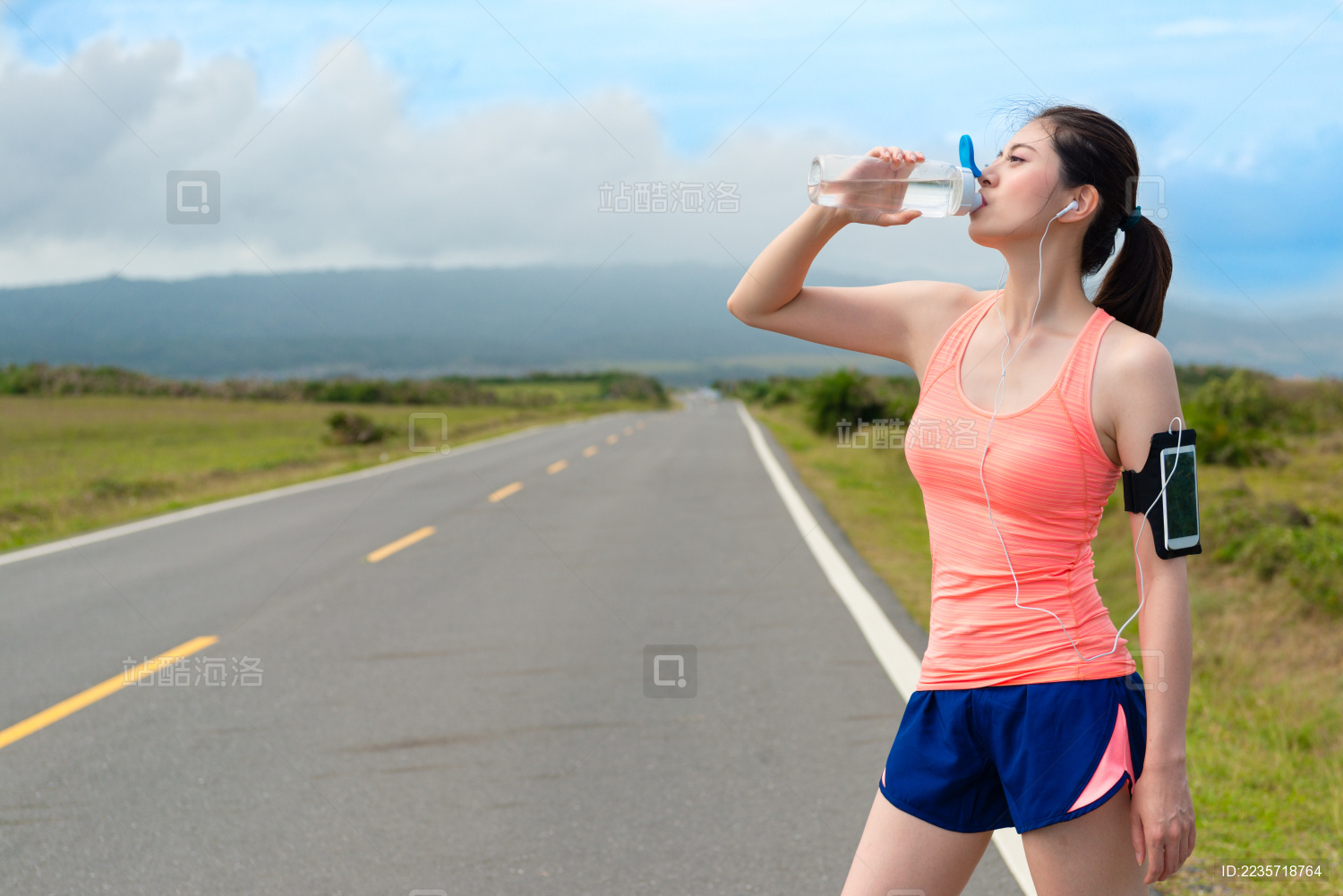 Man Drinking Refreshing Water after Workout at Beach. Drink Stock Image ...