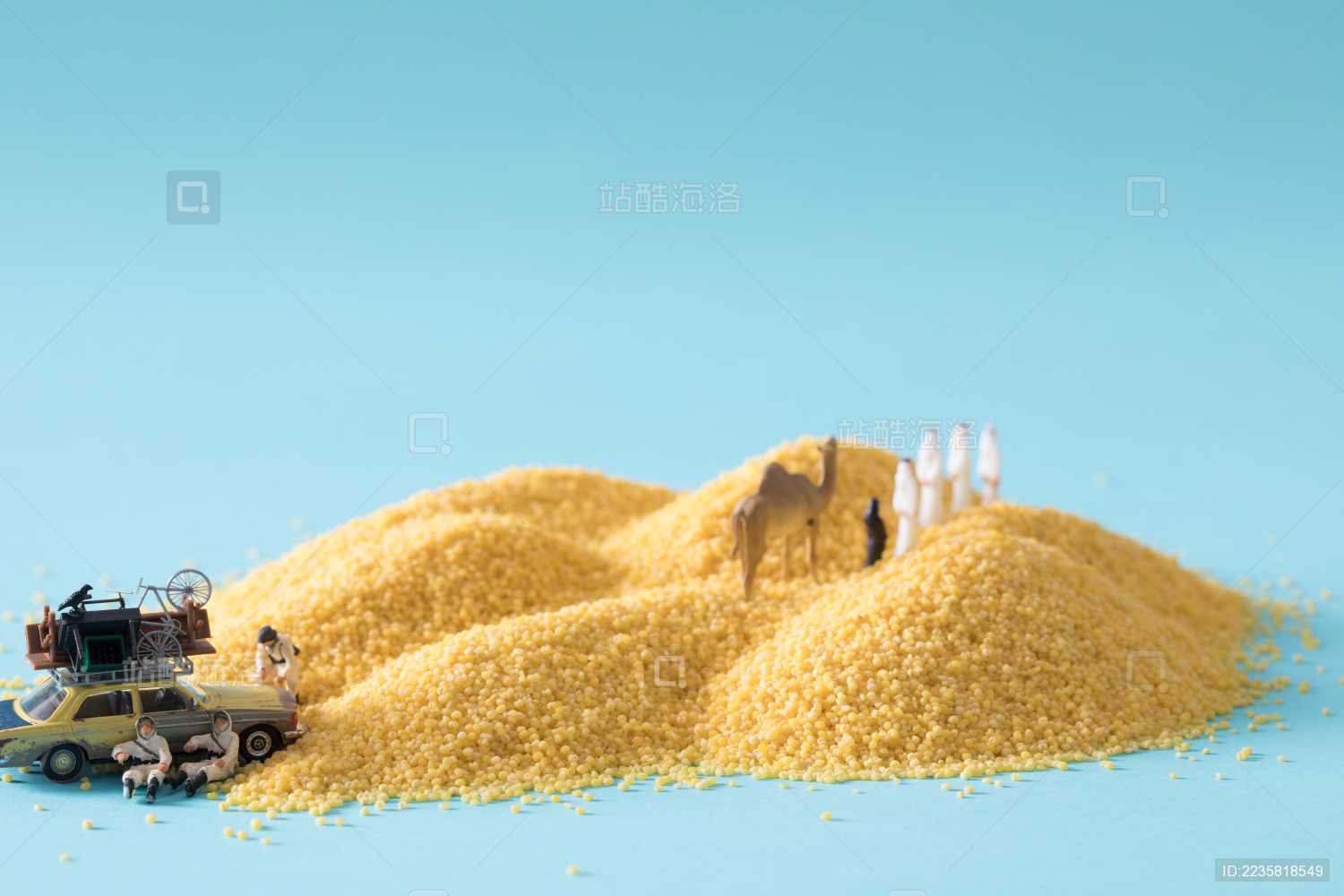 缩微小人 小人国 微距  miniature 小米 沙漠里的阿拉伯人 干货   五谷杂粮   特产   农产品   农家干货 White Jelly Fungus on blue background