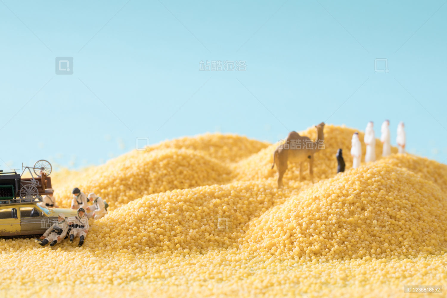 缩微小人 小人国 微距  miniature 小米 沙漠里的阿拉伯人 干货   五谷杂粮   特产   农产品   农家干货 White Jelly Fungus on blue background