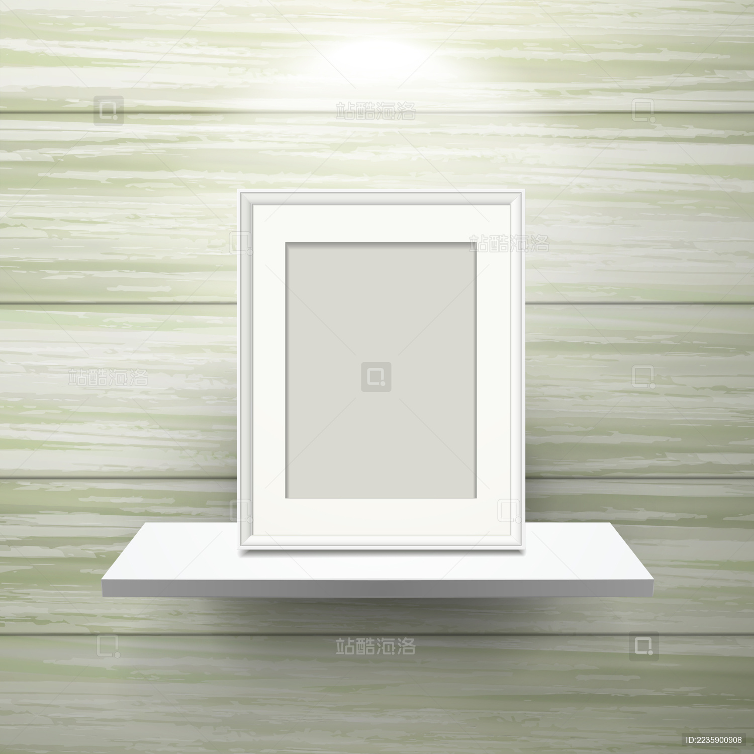 空白相框组在绿色墙壁背景