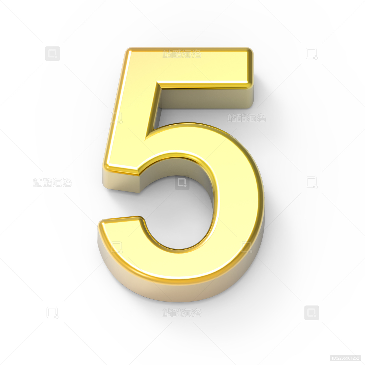 三维金色哑光数字设计 阿拉伯数字5