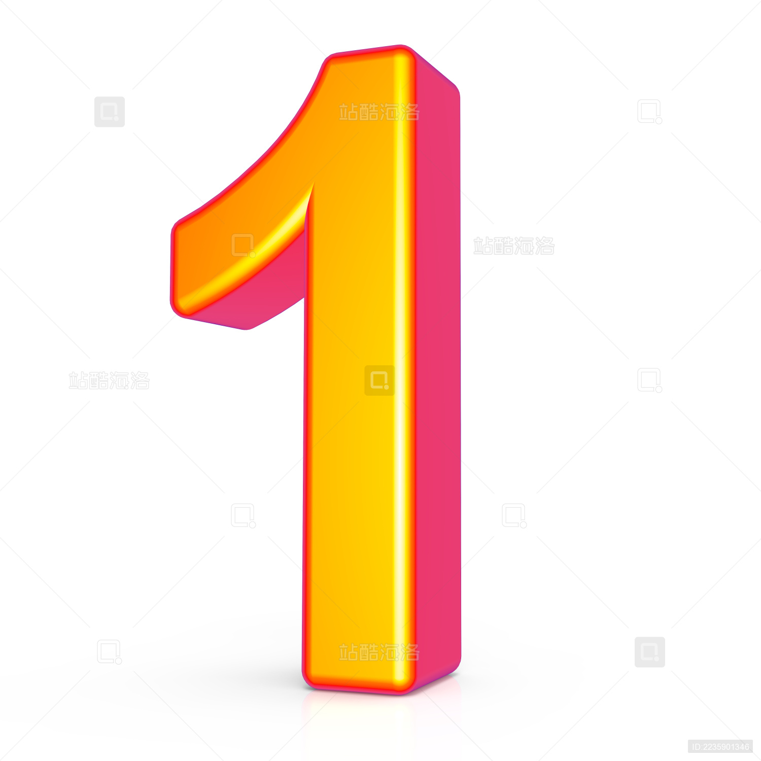 三维桃金色数字设计 阿拉伯数字1