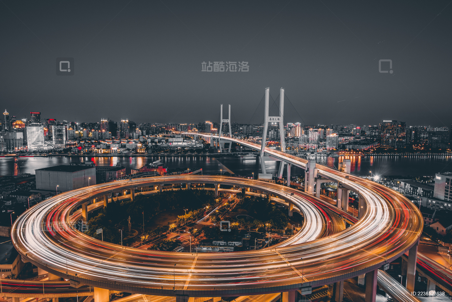 上海南浦大桥夜景繁华的都市风景