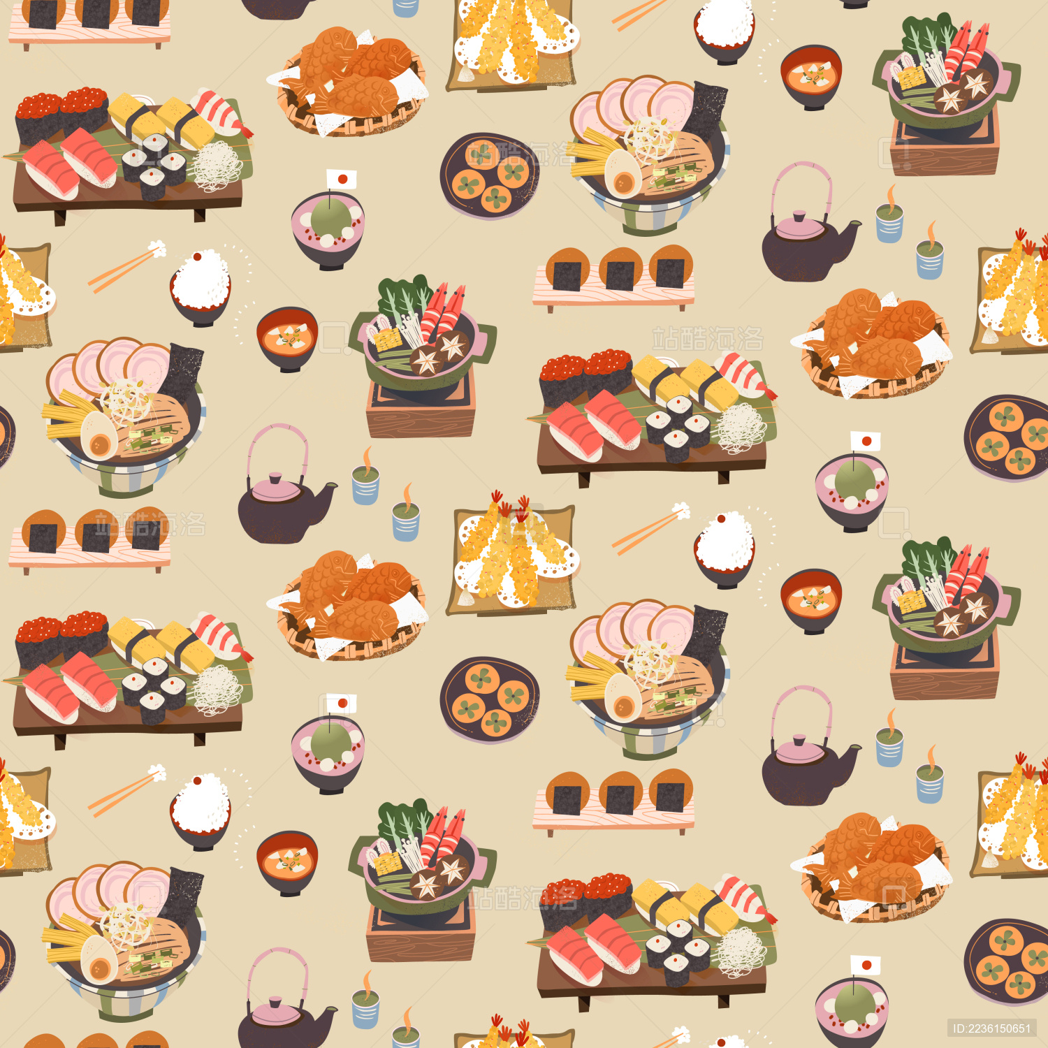 美味的日式传统美食无缝花纹背景