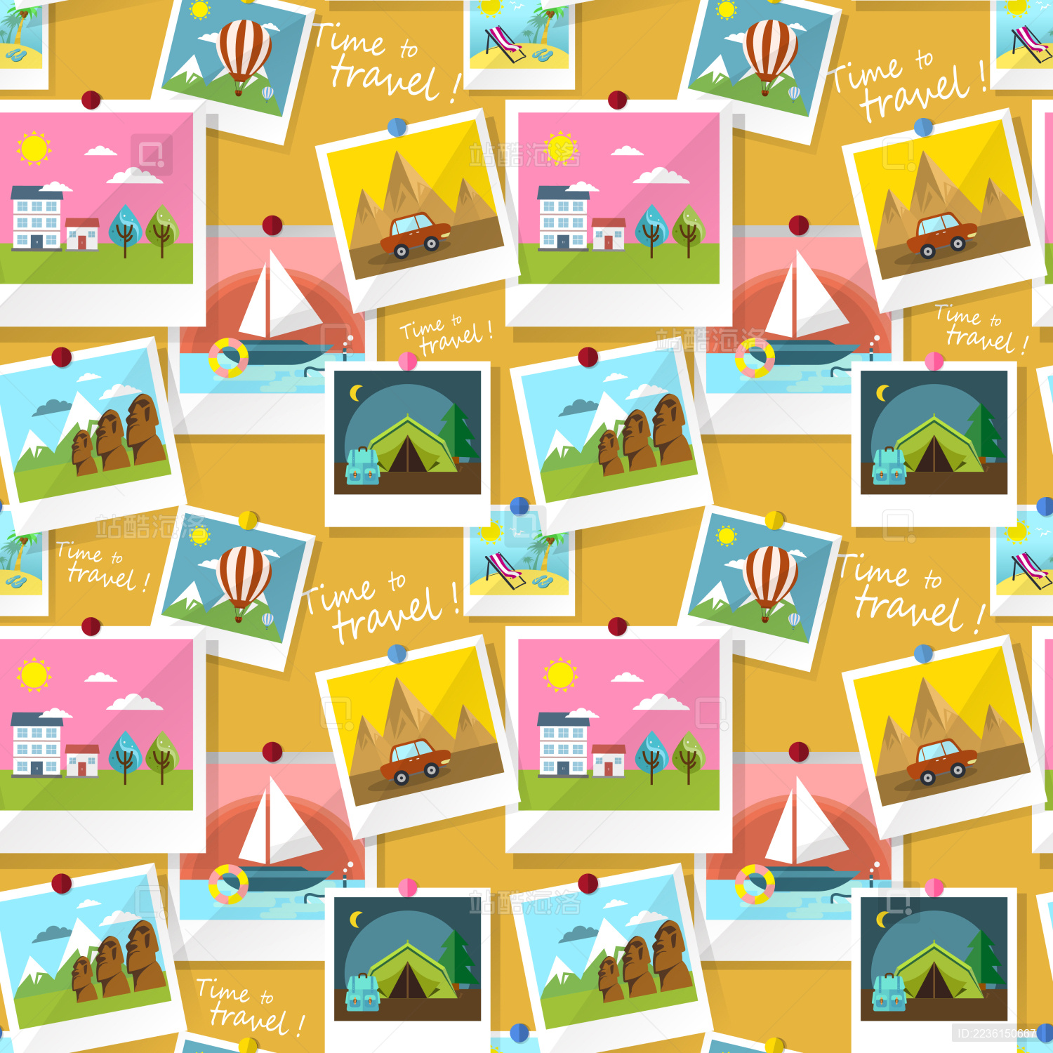 著名旅游景点即可拍无缝背景 平面插图