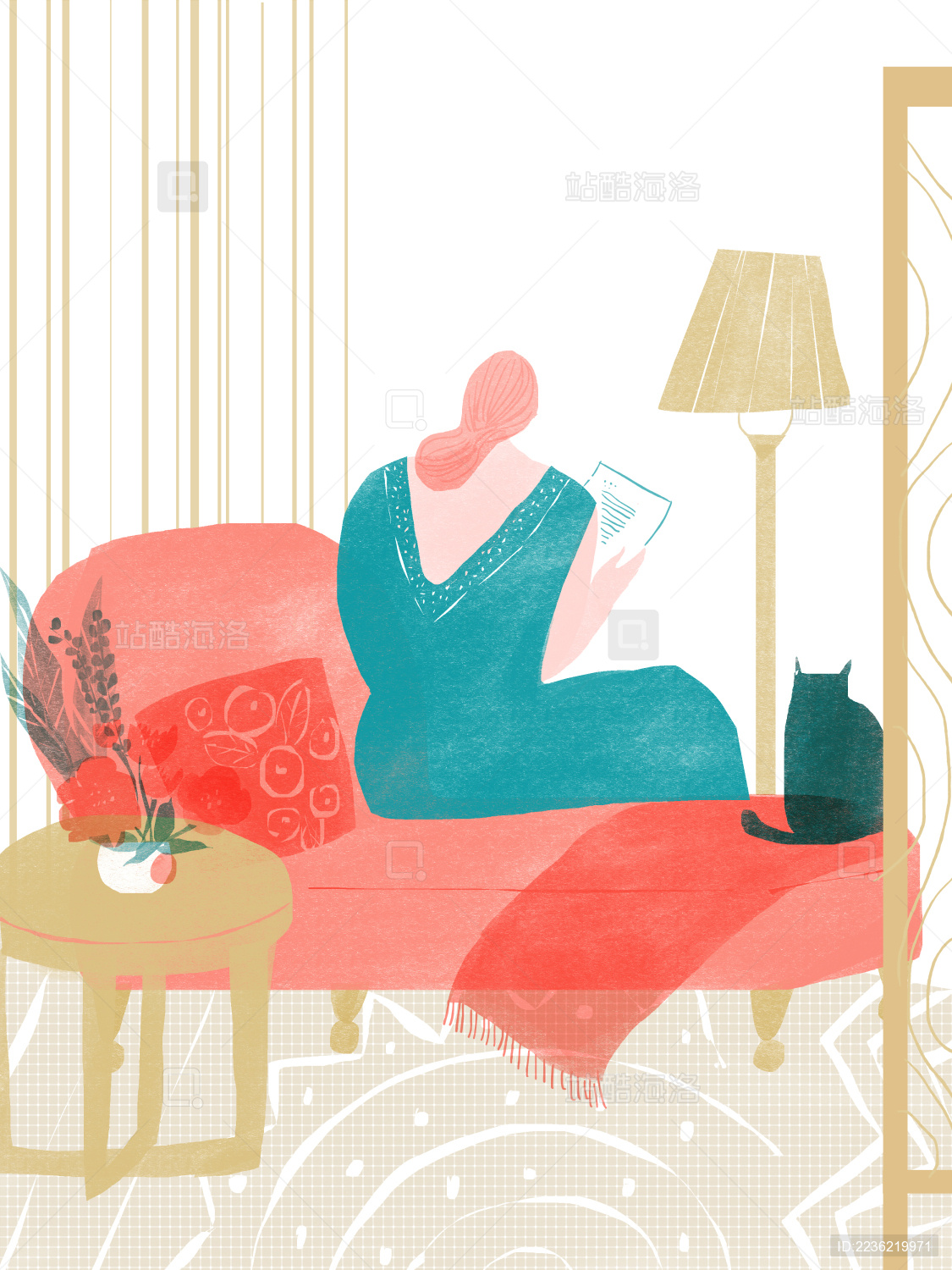 阅读的女性背影