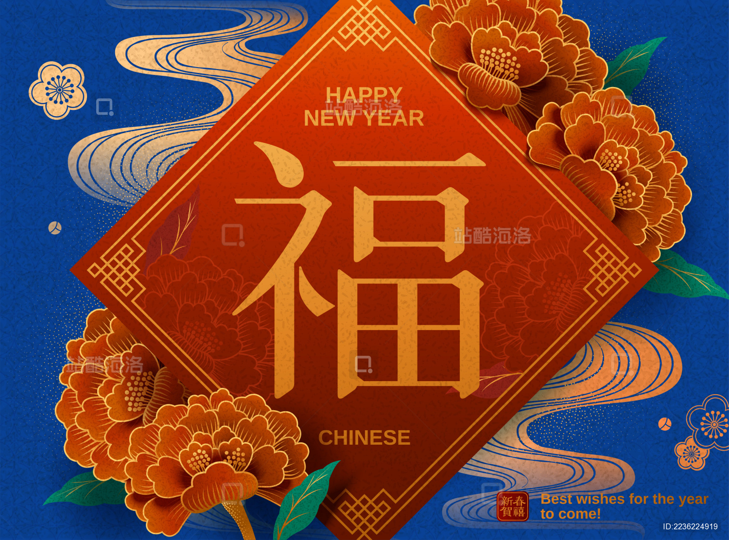 中国新年福字春联贺卡