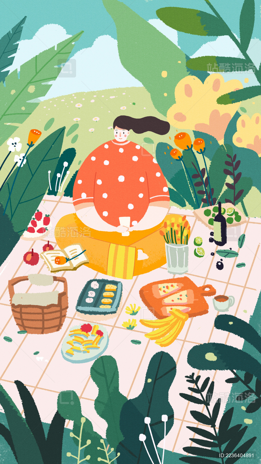 春天野餐的女子