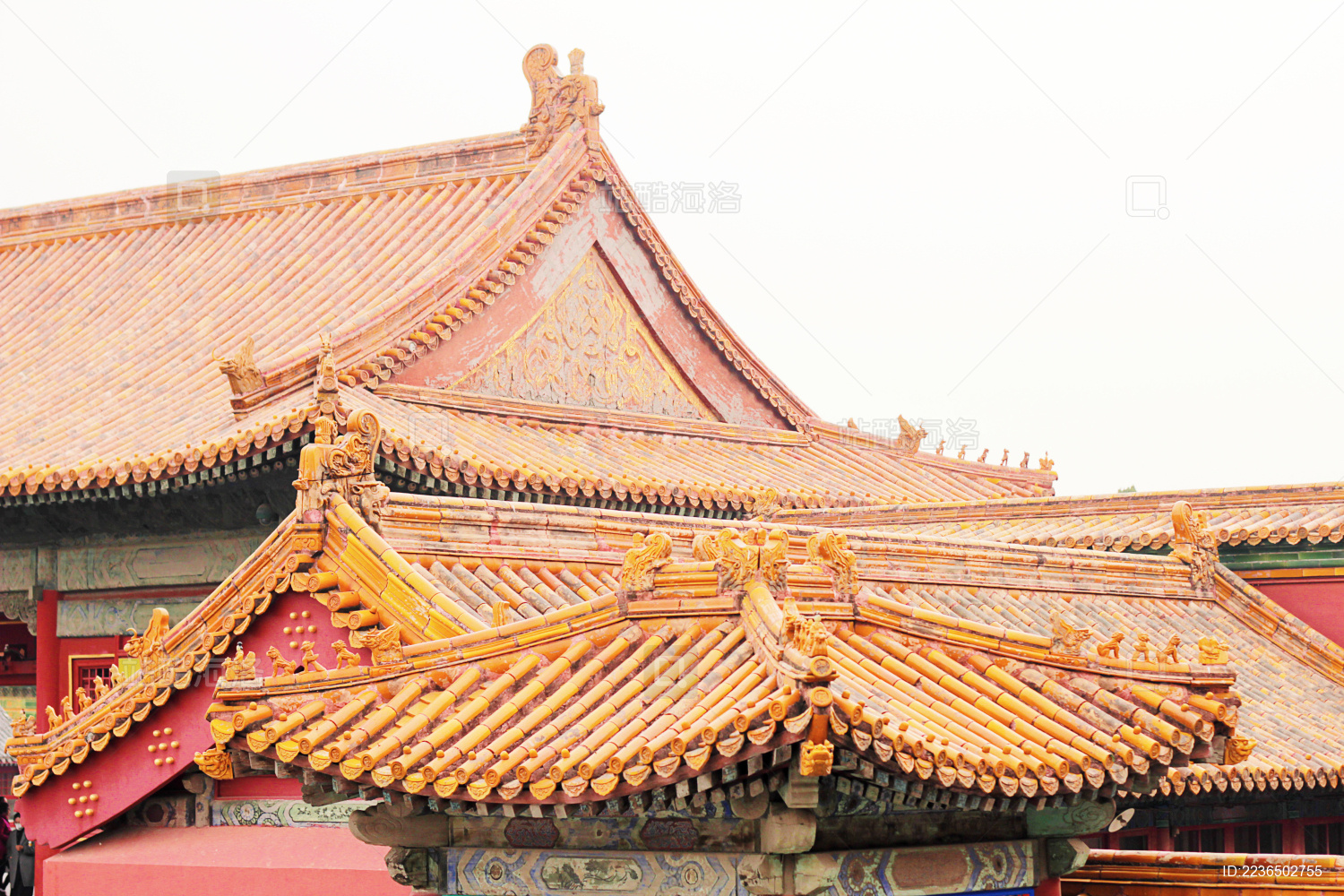 中国故宫的黄色琉璃宫殿屋顶
