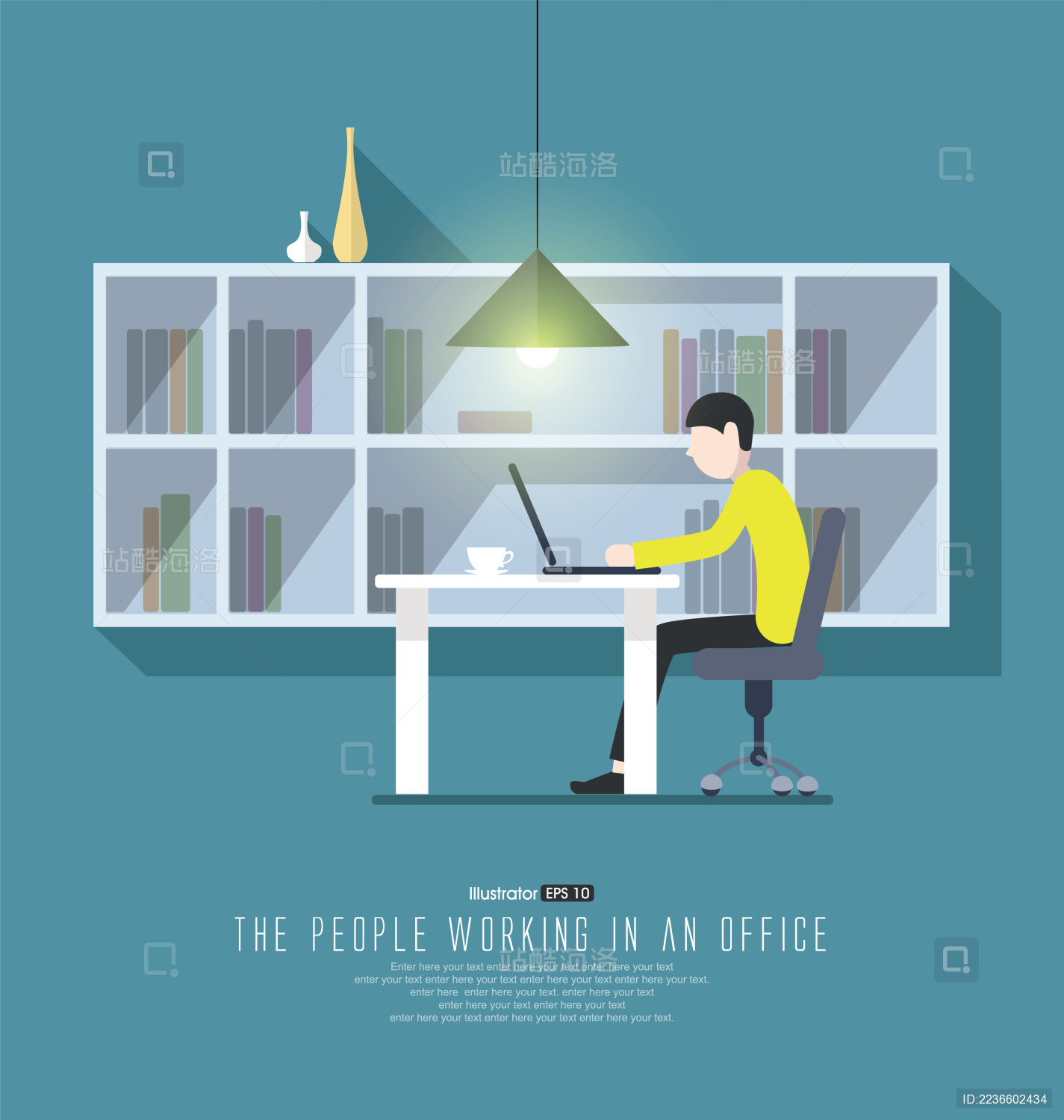 办公环境、科学实验、抽象的矢量办公环境、OA系统。