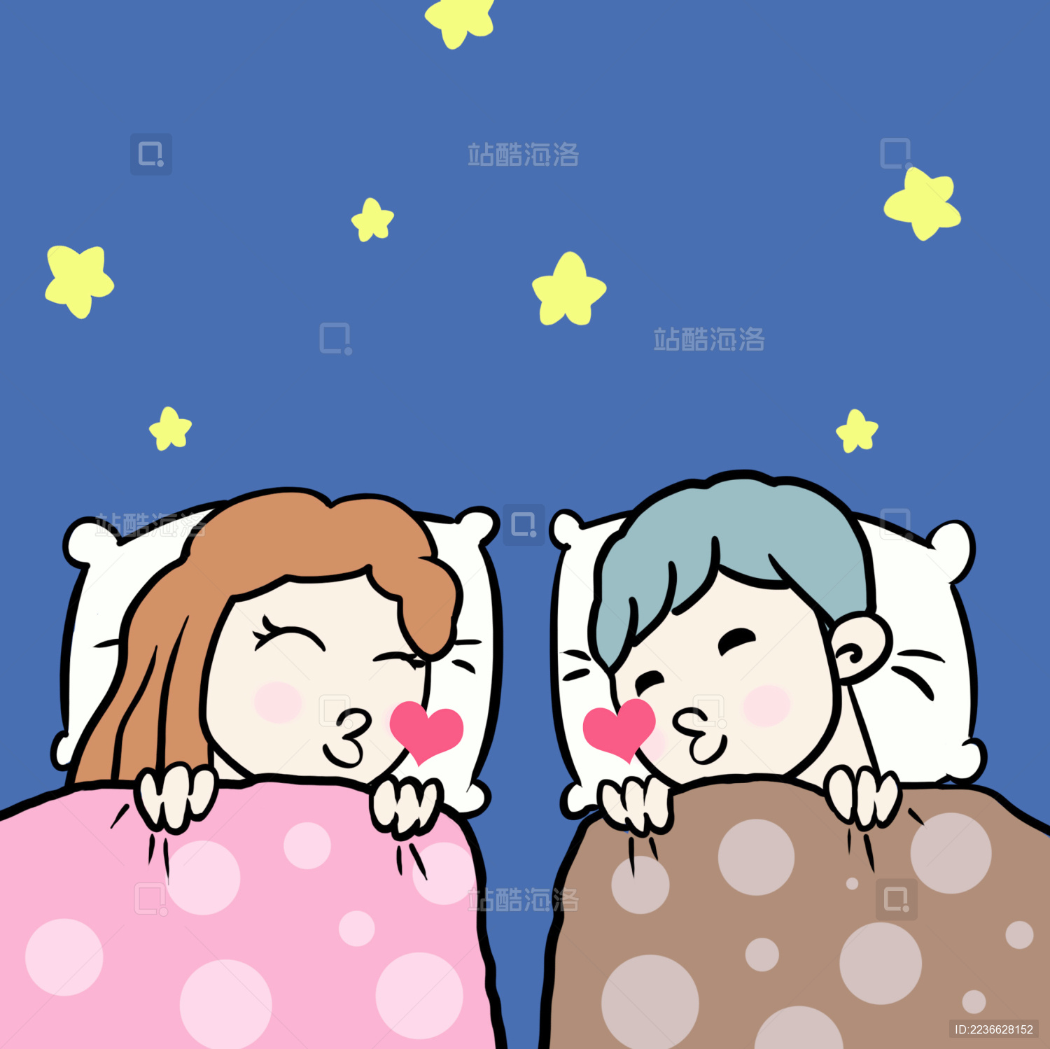 可爱的男女朋友晚上吻安插画