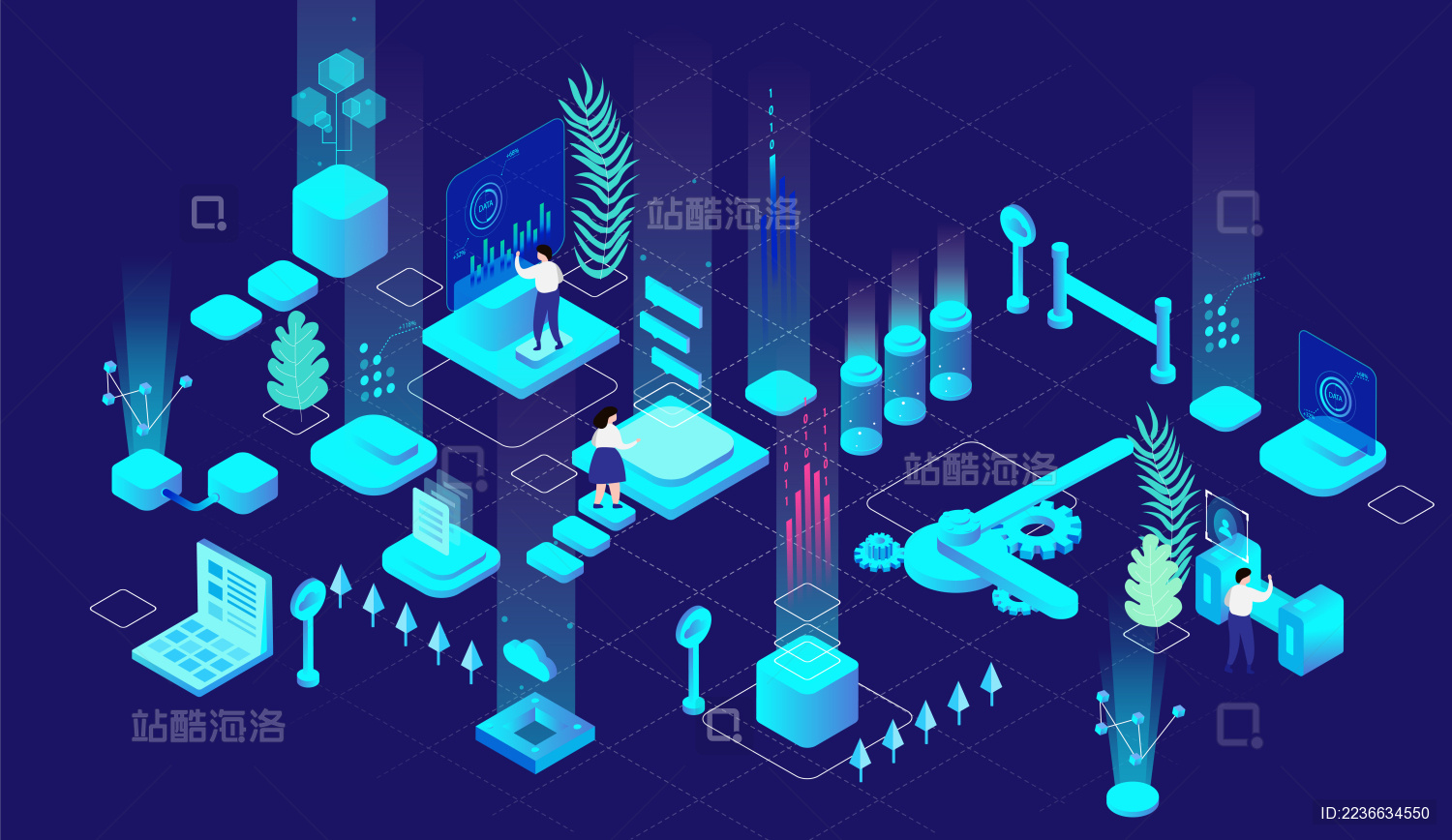 智能生活的科技感渐变插画