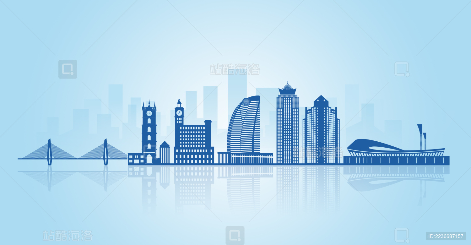 中国海南省海口市地标建筑剪影