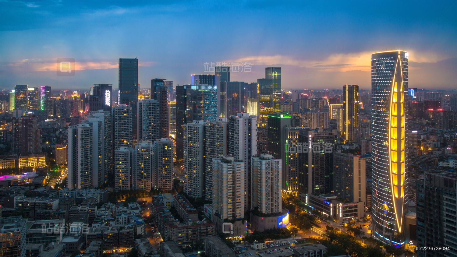 成都市市中心夜景城市风光