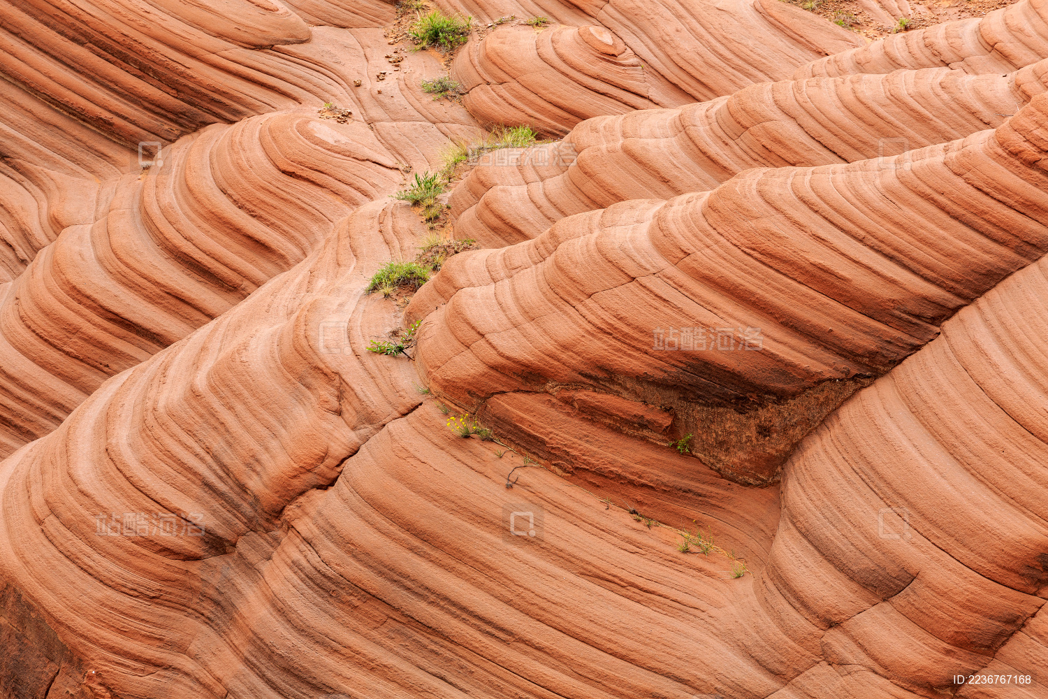中国陕西省靖边县龙舟波浪谷景区水上丹霞地貌风光