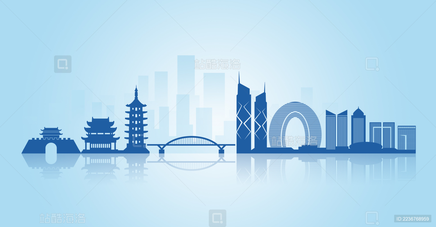 中国浙江省湖州市地标建筑剪影