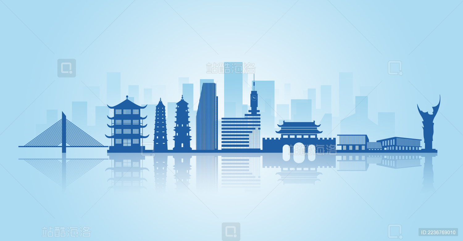 中国安徽省六安市地标建筑剪影