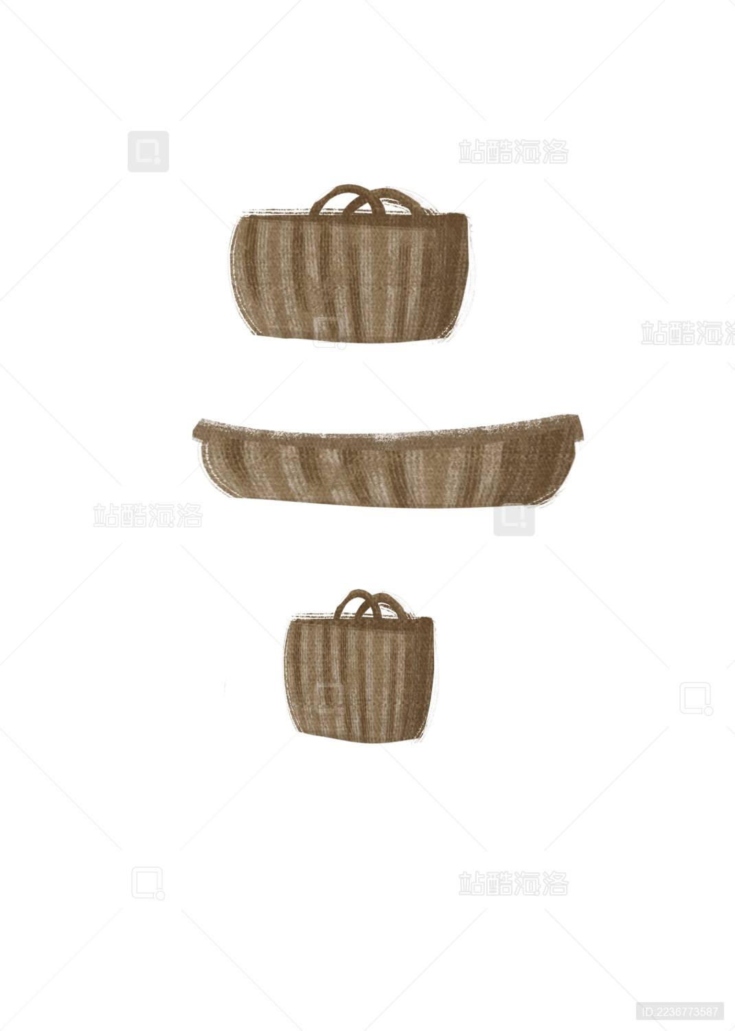 小清新风格棕色藤编盛物筐插画元素